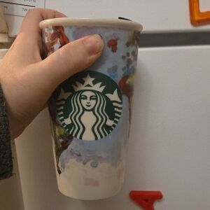 Starbucks Ceramic Mug with Artistic Design - Cream and Green